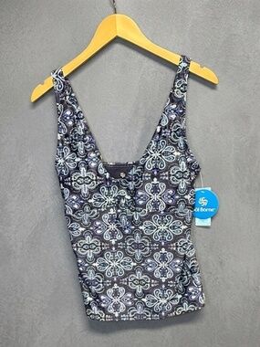 Sol Borne Paisley Tankini Swim Top XL NWT Blue Purple V-Neck Adjustable Eco
